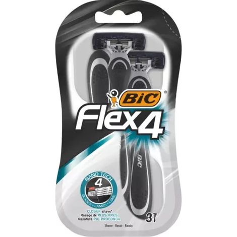 Maquinilla de afeitar BIC Flex 4 para hombre, 4 hojas, 3 unidades