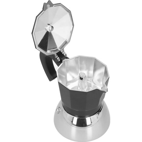 Italienische Moka-Kanne, 4 Tassen, 180 ml, Schwarze Espressokanne für Zuhause, Achteckiges Design, Konzentrierte Extraktion, Klassisches italienisches Kaffeeset (1/5)