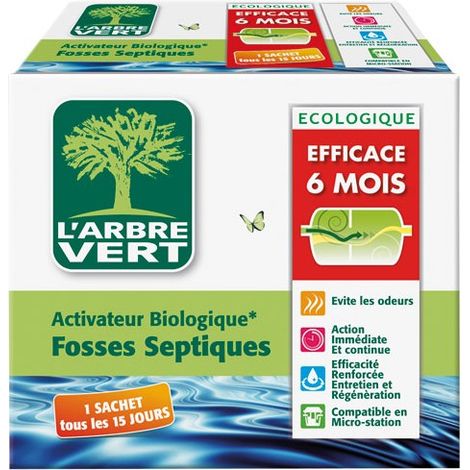 Activateur biologique fosses septiques 6 mois – Mélange de bactéries non pathogènes – Optimise le fonctionnement des fosses – 1 sachet tous les 15 jours
