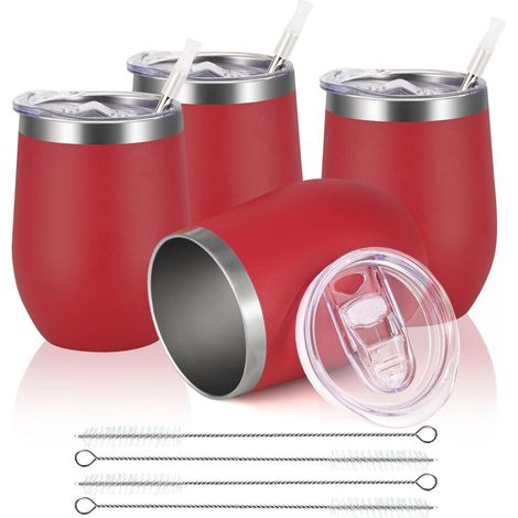 Verres à vin sans pied en acier inoxydable 12oz avec couvercle, lot de 4 (1/5)
