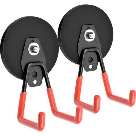 Lot de 2 crochets magnétiques de 88 mm pour garage - Pied magnétique extra puissant avec revêtement antidérapant et vis de fixation - Pour jardin, garage, salle à outils (orange) (1/5)