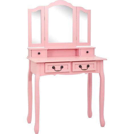Maison Exclusive - Schminktisch-Set mit Hocker Rosa 80×69×141 cm (1/5)
