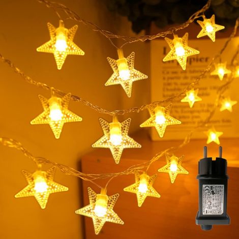 Guirlande lumineuse avec prise 10M 100LED étoile 8 modes étanche secteur éclairage d'ambiance intérieur extérieur fête Noël Halloween mariage décoration (Blanc chaud) (1/5)