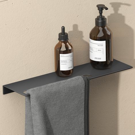 doporro Duschablage ohne Bohren aus Aluminium, Länge 40 cm, selbstklebendes Duschregal mit Handtuchhalter, 2-in-1 Badezimmer Organizer für Dusche & Bad, Matt schwarz