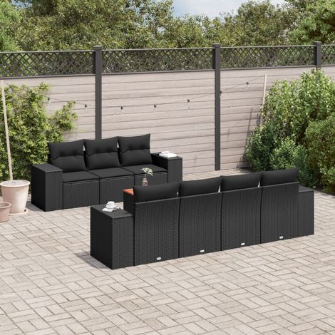 Set de sofás de jardín 8 piezas y cojines ratán sintético negro vidaXL (1/3)