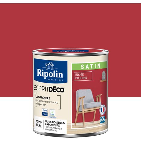 Peinture Murale Toutes Pièces - Satin - 0,5L - Rouge Profond - Ripolin (1/5)