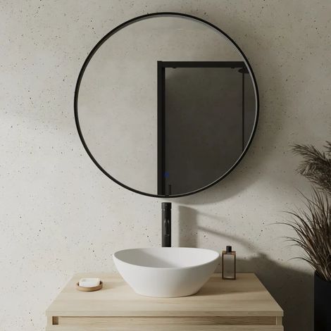 Miroir LED 70 cm avec cadre noir mat lumière chaude neutre froide et fonction anti buée Baten (1/4)
