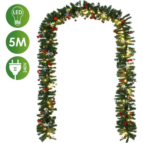 Wolketon Weihnachtsgirlande - 5m 100 LED - mit Lichterkette - warmweiß - Out/Indoor - mit Weihnachtsdekoration (1/5)
