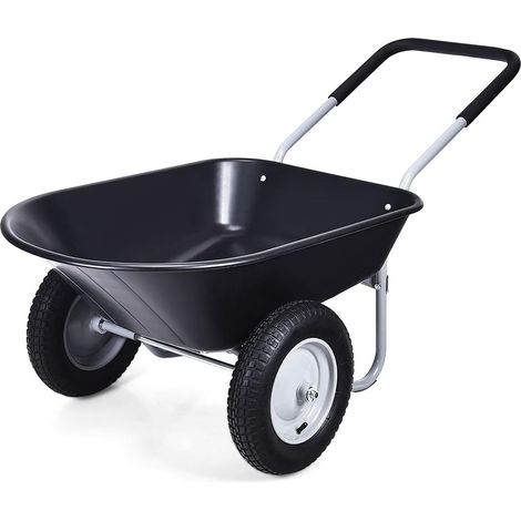 Goplus – Chariot de jardin à 2 roues – Cadre en fer rigide – Conteneur en PP 140x65x65cm – Pneus de 33 cm pour terrains variés