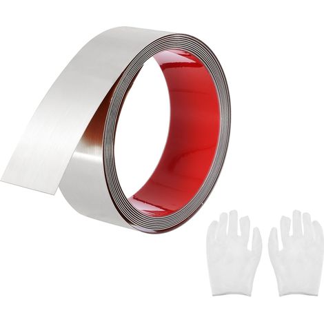 Baguette de Moulure en Acier Inoxydable Auto-Adhésive, Argent Brossé à Coller, avec Gant, Moulure Décorative pour Miroir Mural, Décoration Intérieure, 1,6 Pouce x 9,8 Pieds (1/5)