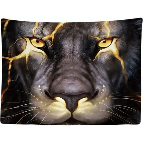 Tapisserie Murale Décorative Chambre - Lion Tête de Lion Yeux Clairs Nature - 200 x 150 cm Grand – Papier Peint Tissu – Tapestry Aesthetic Wall - Décoration Panoramique (1/5)