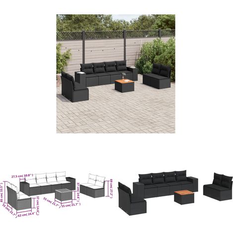 9-tlg. Garten-Sofagarnitur mit Kissen Schwarz Poly Rattan - Gartenmöbel - Outdoor Möbel - Rattan Gartenset - Lounge Set - Esstisch - Home & Living (1/3)