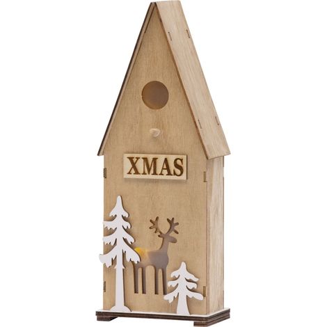 Dekoration MagicHome Weihnachten Woodeco, Vogelhaus, 3 LED, 12x7x32 cm (1/2)