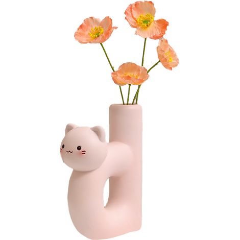 Vase Décoratif "Tube-Chat" B - Rose : 1 Pièce pour Bouquet ou Lettre, Modèle Céramique, Ornement Original pour Salon (1/5)
