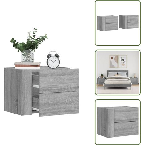 Comodino da soggiorno - vidaXL Comodini a Muro 2 pz Grigio Sonoma 45x30x35 cm - Comodino con cassetti
