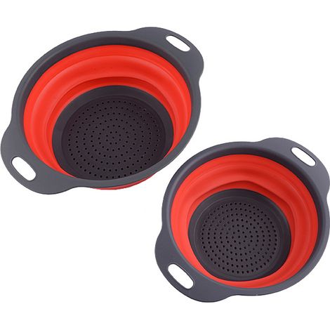 Lot de 2 passoires pliables en silicone, rondes, de 29,5 x 22,5 x 2,5 cm et 30 x 24 x 2,5 cm. Idéales pour égoutter les pâtes, les légumes et les fruits.