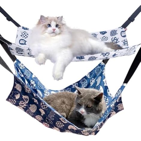 2 Pcs Hamac Suspendu pour Chat, Lit Suspendu Balançoire Respirant à Crochets Coussin Somnolent Petits Animaux pour Chats, Lapins et Hamsters (1/5)