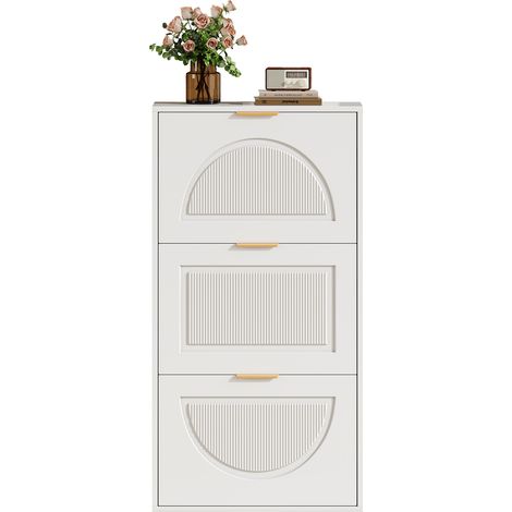 Meuble à chaussures étroit avec 3 abattants – Armoire à chaussures blanche pour entrée et salon, blanc, dimensions : 60 x 24 x 114 cm