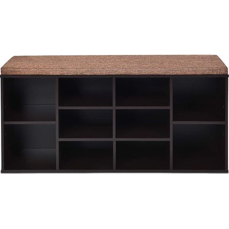 COSTWAY Scarpiera Salvaspazio da Ingresso con 10 Scomparti, Panca Contenitore con Cuscino, Cassapanca Portascarpe 104 x 30 x 48cm (Marrone) (1/5)