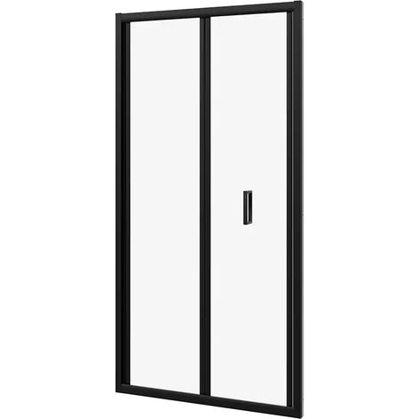 Parama – Porte de douche pour niche 80 cm – Ouverture pliante – Profilés aluminium noir mat – Verre trempé 6mm – Hauteur 190 cm ajustable 77-81 cm