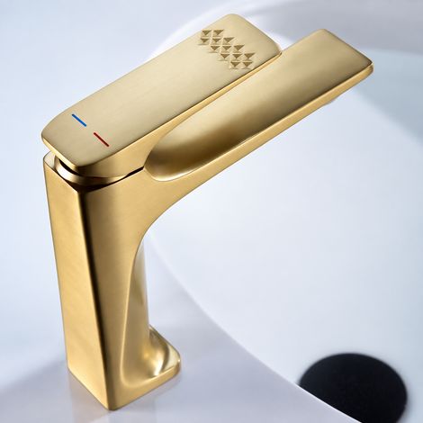 Mitigeur lavabo laiton or brossé luxe léger avec tuyaux d'arrivée d'eau de qualité de 60 cm 29,5 × 22 × 6 cm 1,75 kg – Livraison gratuite (1/2)