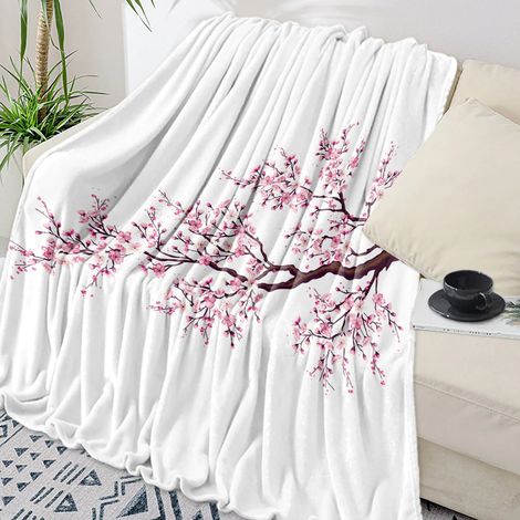 Couverture Flanelle - Motif Cerisier Japonais - Pour Lit Bureau Canapé - 40 x 50 Pouces (1/5)