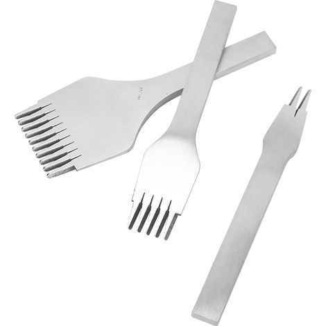 Ensemble de 3 ciseaux à perforer en acier et cuir (2+5+10 dents) Sac à outils pour le travail du cuir (3 mm/0,12 pouce) (1/5)