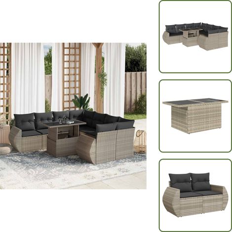 vidaXL Salon de jardin 9 pcs avec coussins gris clair résine tressée (1/5)