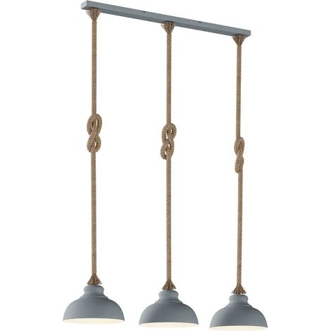 [GEBRAUCHT] B-Ware Lindby Hängeleuchte Pendelleuchte Chaby Metall Seil Hellgrau 111 Cm 3 Flammig