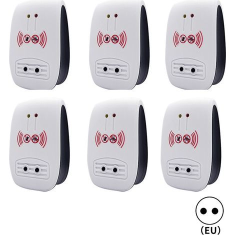 6 Packs Répulsif Ultrasons, Intérieur Electronique Ultrasonic Pest Repeller pour Insectes, Moustiques, Souris, Fourmis, Cafards - (Mise à niveau, prise standard européenne) (1/4)