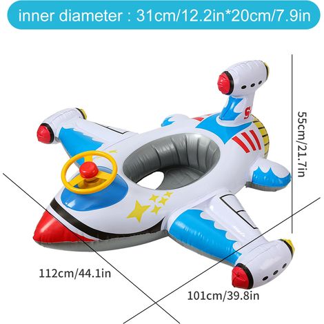 Bouée gonflable en forme d'avion avec volant, idéale pour les tout-petits, un excellent jouet aquatique pour l'été. (1/2)
