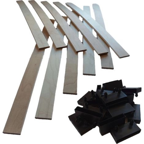 Lot de 6 lattes + embouts pour sommier et lit 70 cm - 700x53x8 mm Bois hêtre durable - 7 plis