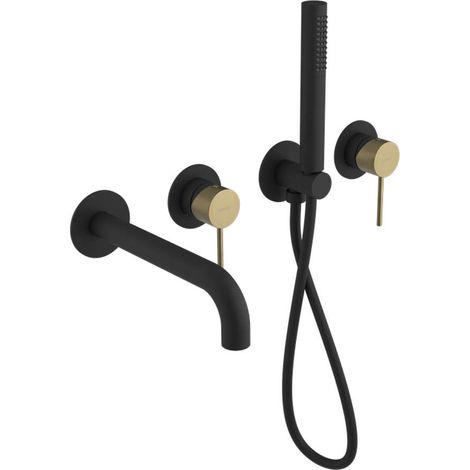 Sapho Ultramix - Miscelatore per vasca da incasso, per 2 utenze, nero opaco/oro opaco UT093BG (1/2)