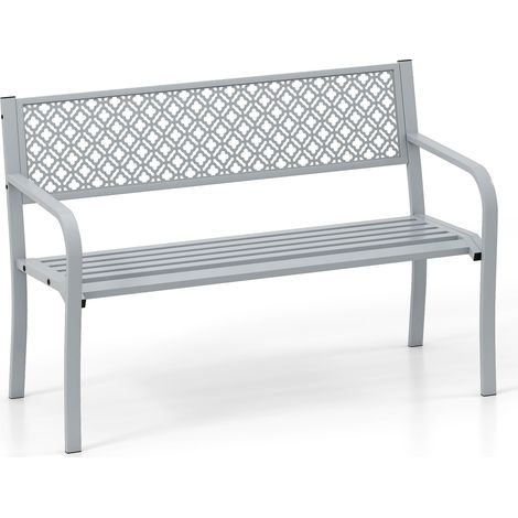 COSTWAY 50 Inches Outdoor Garden Bench Metal Patio Bench-Gray (1/5)