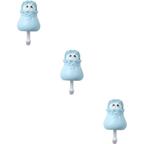 Lot De 3 Muraux En Forme De Chat Porte- Pour Clés Sans Trace Adhésifs Porte-manteaux De Rangement En Plastique Ciel (1/5)