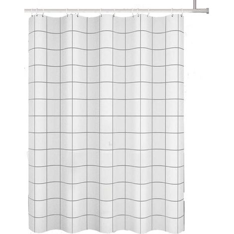 Cortina de ducha blanca, cortina de ducha impermeable, 180cm200cm, cortina impermeable, cortina de ducha blanca con estampado cuadrado, blanca (1/5)