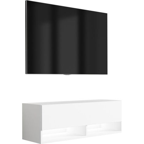 Meuble TV : Blanc Mat, LED blanc, 100 × 32 × 34 cm (1/5)