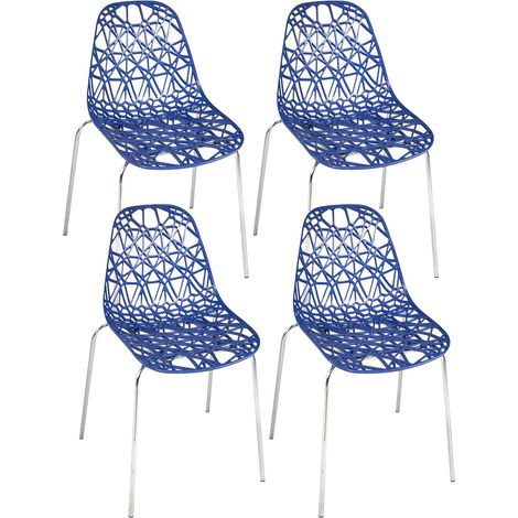 Ensemble de 4 chaises de cuisine bleues à pieds chromés ajourés (1/4)