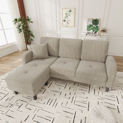 Canapé d'angle en L — 3 places, revêtement en velours côtelé, design modulable. Idéal pour les salons, appartements et bureaux. (1/4)