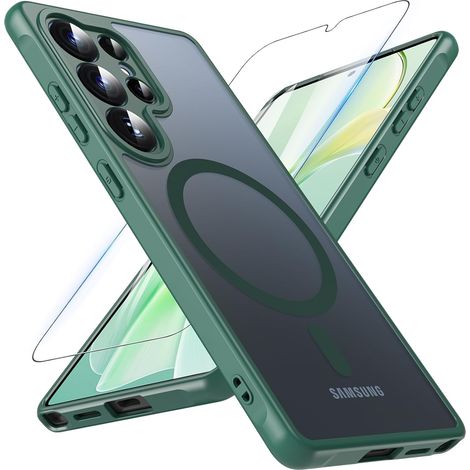 Coque pour Samsung Galaxy S25 Ultra avec MagSafe, Magnétique Coque Samsung S25 Ultra avec Verre Trempé, Antichoc Protection Caméra Protecteur Etui Housse Case pour Samsung S25 Ultra (Vert) (1/5)