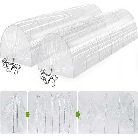Lot de 2 serres tunnel 2 en 1,300 x 45 cm, mini serres, tunnel de jardin avec arceaux, protection contre les insectes, film pour canal de plantation (1/5)