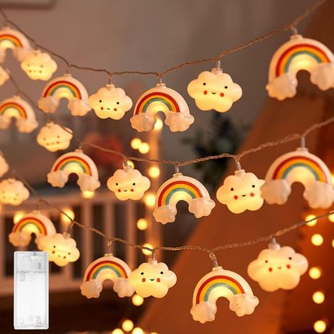Lot de 10 lampes féériques nuage et arc-en-ciel, lampes féériques pour chambre d'enfant, lampes féériques LED, à piles, motif nuage et arc-en-ciel, lampes féériques sphériques