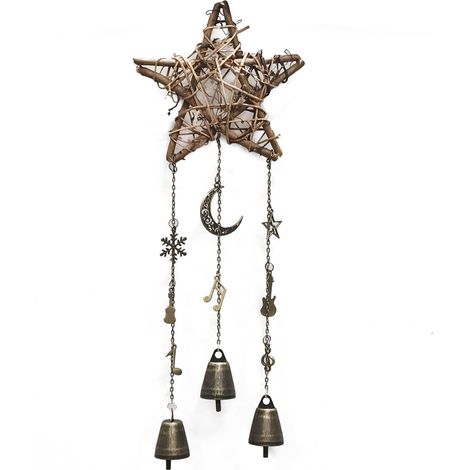 Carillon mural en bronze et cristal, modèle pendentif Witch's Blessing avec décoration en rotin, pour chambre ou salon (1/5)