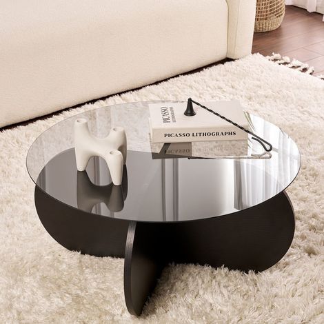 Cugnoli Couchtisch, Runde Form, Glasplatte, Transparent, Größe 75x75x35h cm, Schwarz (1/5)