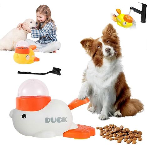 Distributeur de friandises en forme de canard jaune modèle 2026 jouet distributeur lavable pour petits chats et chiens (1/5)
