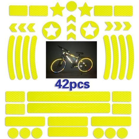 42 Pieces Reflective Bicycle Helmet Sticker, Self-Adhesive Reflective Bicycle Strip, Reflective Stickers for Bicycles, Reflective Bicycle Sticker for Scooter (yellow) (1/5)