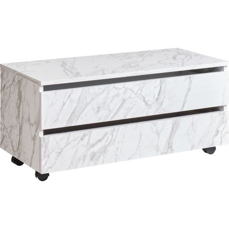 Mueble de baño MDP material sintético con ruedas 2 cajones almacenaje mueble baño blanco efecto mármol Teresina