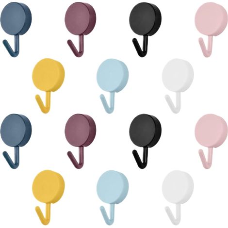 Ganci adesivi da parete, 14 piccoli ganci da parete colorati, non richiedono fori o chiodi, da appendere in bagno, cucina, soffitto, parete, porta, accappatoi, portasciugamani (1/5)