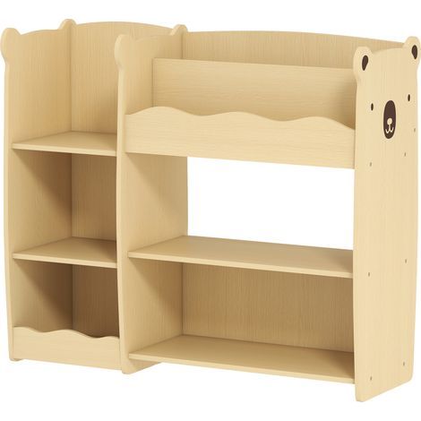 Spielzeugregal für Kinder von 3 bis 8 Jahren, offene Schubladen und Fächer, Holz, 92 x 29 x 79 cm, Naturholz-Finish