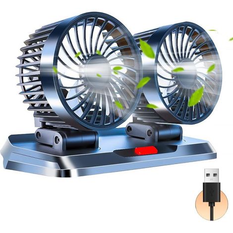 Ventilador de coche de 5 V con doble cabezal y 3 velocidades, USB, giratorio 360°, para coche, caravana, hogar, oficina y camping. (1/5)